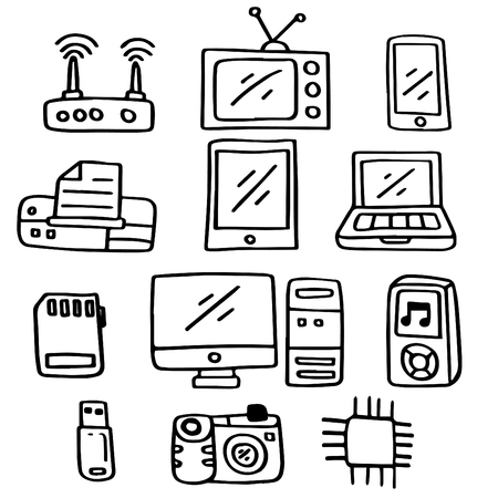 Hand drawn doodle set of Technology.のイラスト素材
