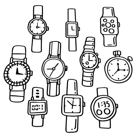 Hand drawn doodle set of Watch.のイラスト素材