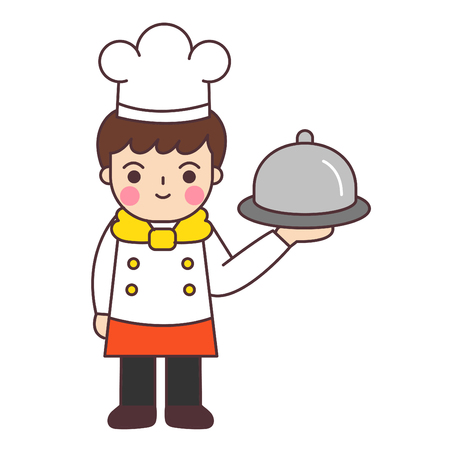 Chef holds food tray.のイラスト素材