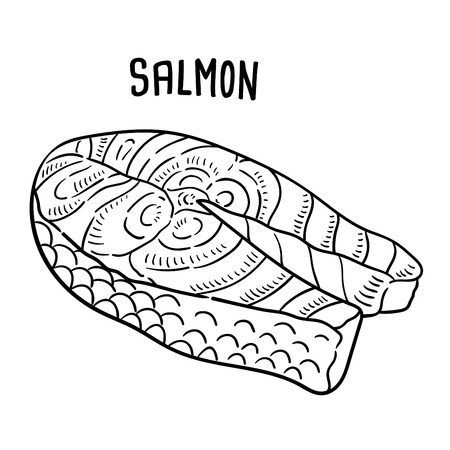 Hand drawn illustration of Salmon.のイラスト素材