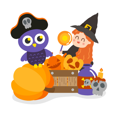 Cute cartoon Happy Halloween vector.のイラスト素材