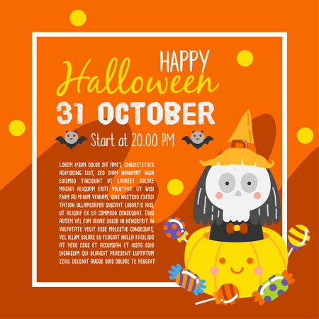Cute cartoon Happy Halloween  banner vector.のイラスト素材