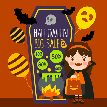 Cute cartoon Happy Halloween  banner vector.のイラスト素材