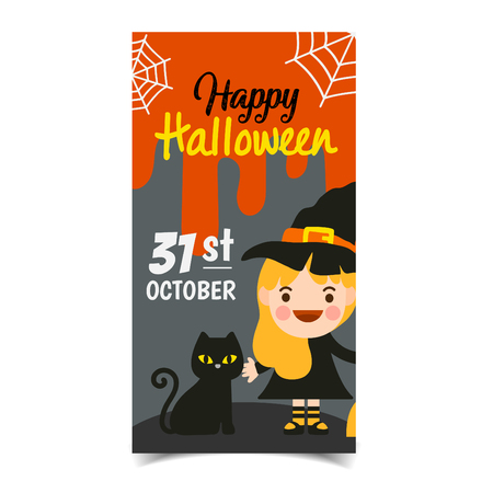 Cute cartoon Happy Halloween  banner vector.のイラスト素材