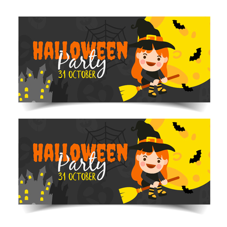 Cute cartoon Happy Halloween  banner vector.のイラスト素材