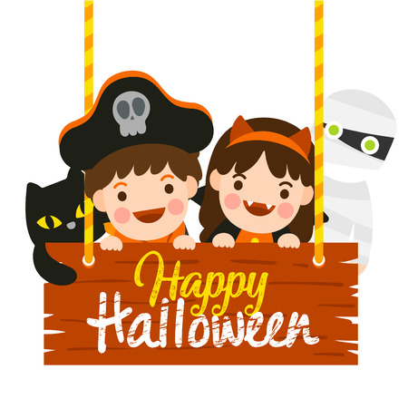 Cute cartoon Happy Halloween vector.のイラスト素材