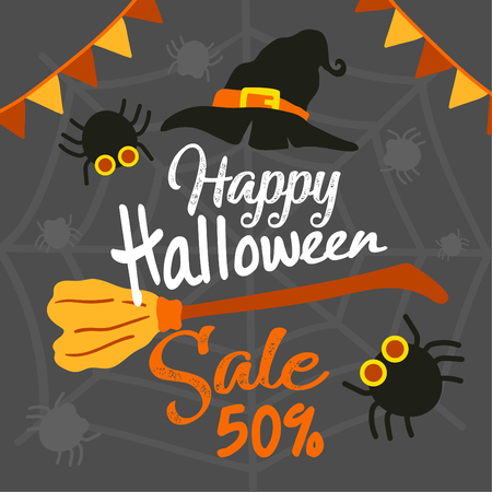 Cute cartoon Happy Halloween vector.のイラスト素材