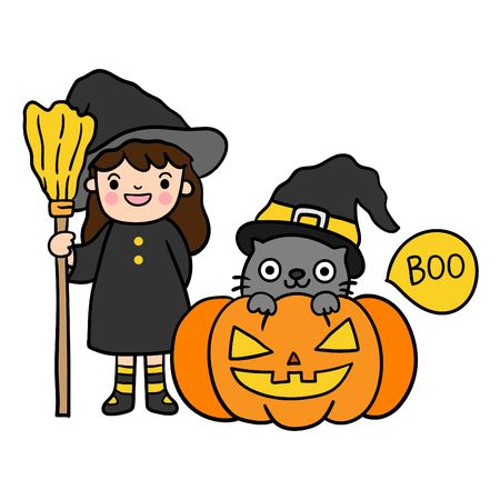 Cute cartoon Happy Halloween vector.のイラスト素材