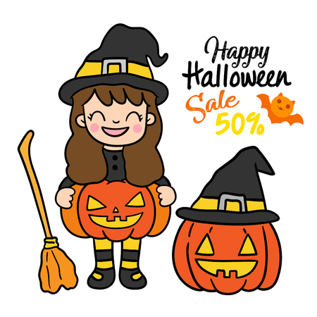 Cute cartoon Happy Halloween vector.のイラスト素材