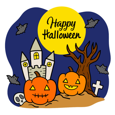Cute cartoon Happy Halloween vector.のイラスト素材