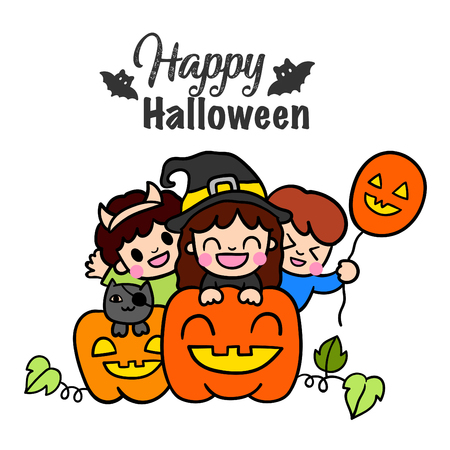 Cute cartoon Happy Halloween vector.のイラスト素材