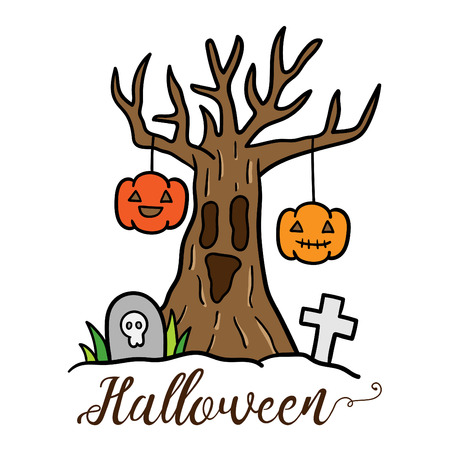 Cute cartoon Happy Halloween vector.のイラスト素材