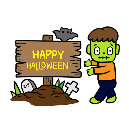 Cute cartoon Happy Halloween vector.のイラスト素材
