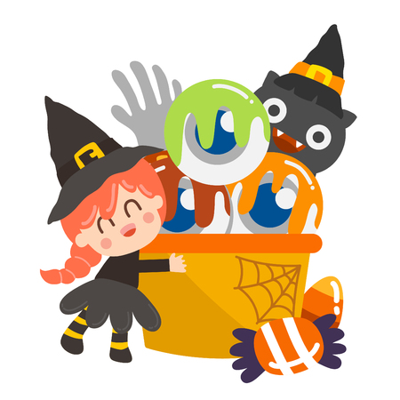 Cute cartoon Happy Halloween vector.のイラスト素材