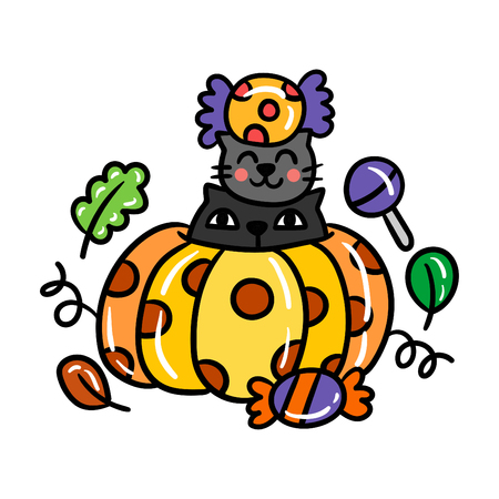 Cute cartoon Happy Halloween vector.のイラスト素材