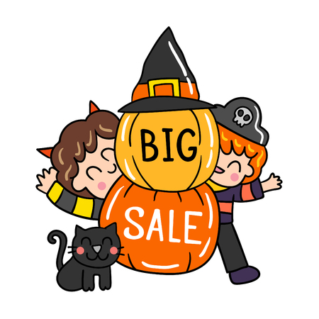 Cute cartoon Happy Halloween vector.のイラスト素材