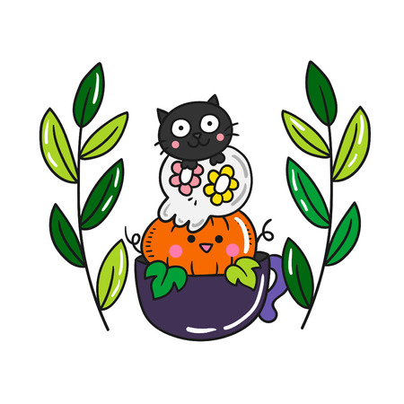 Cute cartoon Happy Halloween vector.のイラスト素材