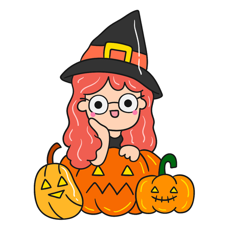 Cute cartoon Happy Halloween vector.のイラスト素材