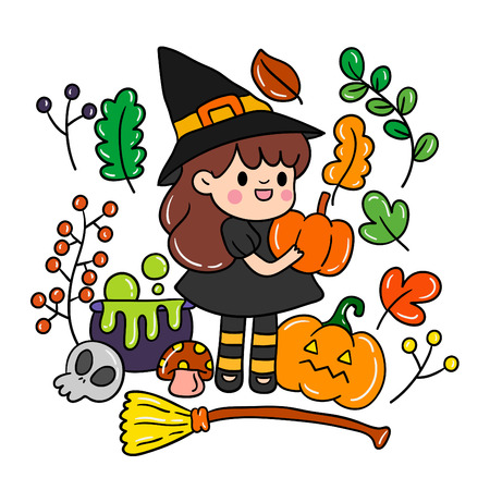 Cute cartoon Happy Halloween vector.のイラスト素材