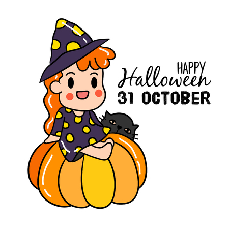 Cute cartoon Happy Halloween vector.のイラスト素材