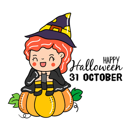 Cute cartoon Happy Halloween vector.のイラスト素材