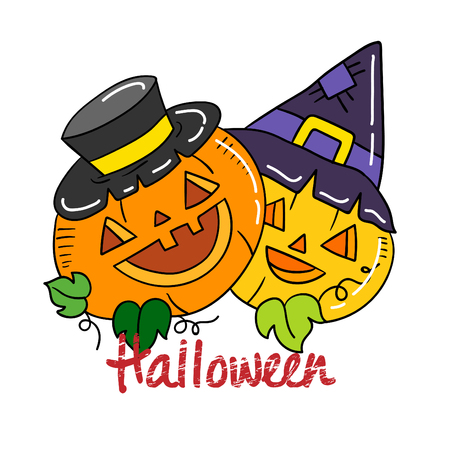 Cute cartoon Happy Halloween vector.のイラスト素材