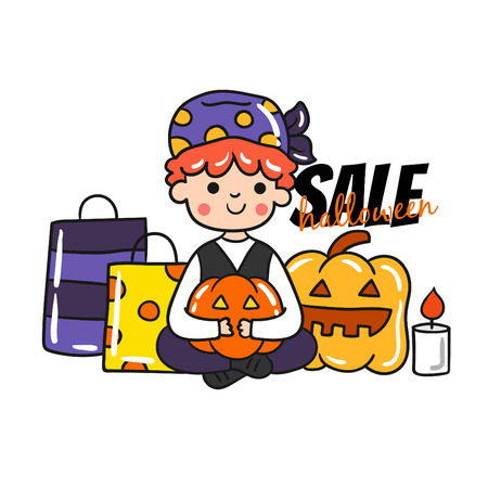 Cute cartoon Happy Halloween vector.のイラスト素材