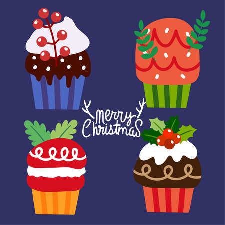 Christmas cupcake Vector.のイラスト素材