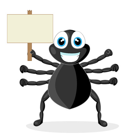 cute little spider with wood sign のイラスト素材