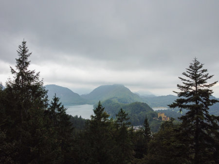 Several layers of mountains, viewed from high mountains are with light fog.の写真素材