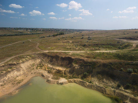 Water Reservoir lies at the convergence of the valleys of the Greenfield Ukraineの写真素材