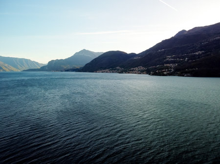 A beautiful view across the water with coastal landscape scenery changing alongの写真素材