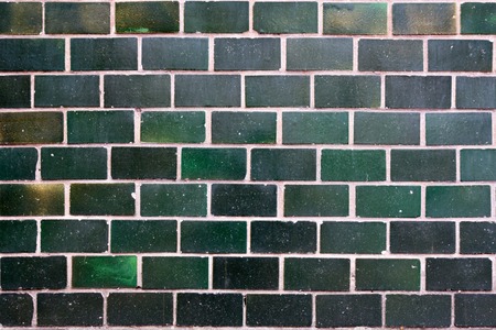 Old masonry of green slabs form bricks from behind the planの写真素材