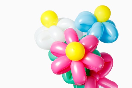 Beautiful bouquet of multi-colored inflatable balloons isolateの写真素材