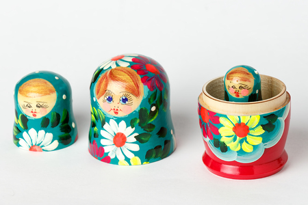Set of Russian matryoshkas close-up on a white backgroundの写真素材