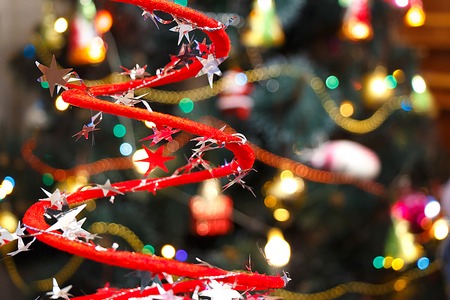 christmas background, image blur bokeh defocused lights decoration on christmas treeの写真素材