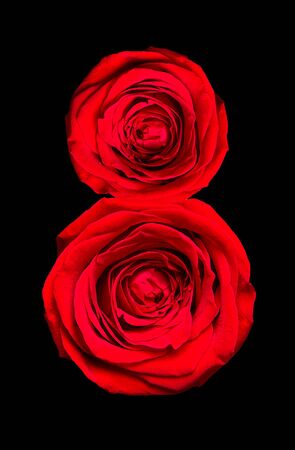 Number 8 from roses on a white background as a symbol of March 8.の写真素材