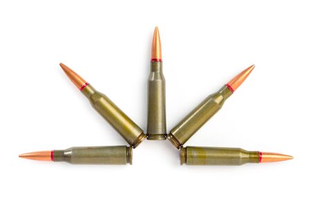 Armory ammunition close-up isolated on white backgroundの写真素材