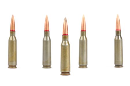 Armory ammunition close-up isolated on white backgroundの写真素材