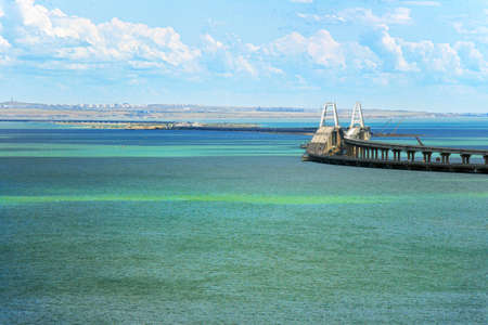 Crimean bridge. view from the coast to the sea coast and the bridge.の写真素材