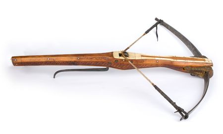 a drawn crossbow isolated on whiteの写真素材