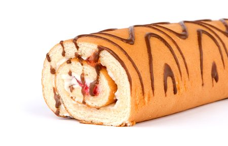 cream and strawberry roll cakeの写真素材