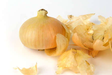 Yellow onion on white backgroundの写真素材