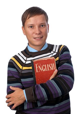 casual young friendly student smiling over a white backgroundの写真素材