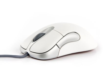 computer mouse with cable on white backgroundの写真素材