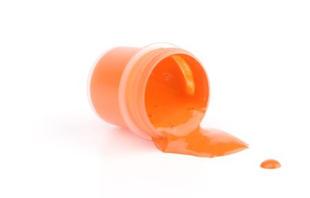 can of orange paint isolated on whiteの写真素材