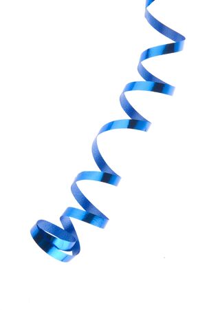 blue holiday ribbon isolated on whiteの写真素材