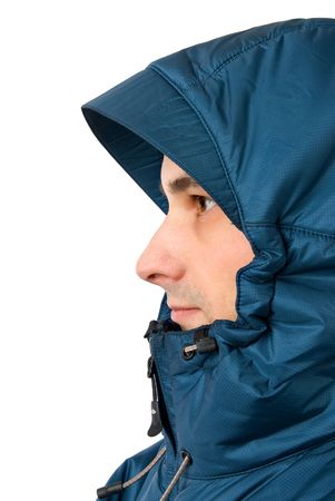 man in winter clothes isolated on white