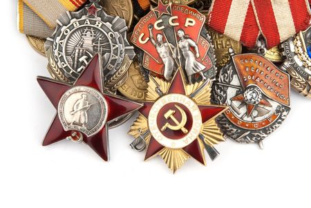 World War II Russian military medals isolated over white