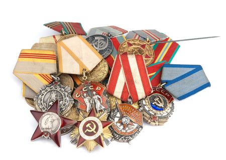 World War II Russian medals isolated on a white background